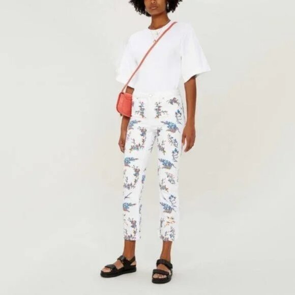 Maje White & Floral Embroidered Mid rise White Jeans Pants